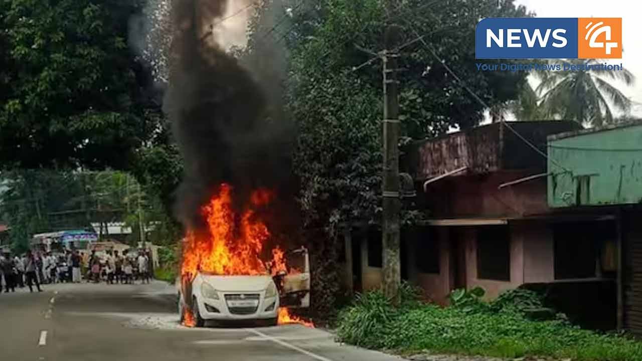 ഓടിക്കൊണ്ടിരുന്ന കാറിന് തീപിടിച്ചു; അപകടം ബന്ധുവിന്റെ വിവാഹത്തിന് പോകുന്നതിനിടെ