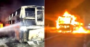 ആഡംബര ബസിന് തീപിടിച്ചു; ഡ്രൈവറിന്റെ ധൈര്യം രക്ഷിച്ചത് മുഴുവൻ യാത്രക്കാരെയും