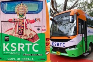 Funny Kathakali painting on KSRTC bus back parked in Kottarakkara