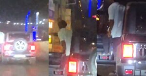 ഓടിക്കൊണ്ടിരുന്ന ഥാറിൽ നിന്ന് നടുറോഡിലേക്ക് മൂത്രമൊഴിച്ചു; രണ്ട് യുവാക്കൾ അറസ്റ്റിൽ: വീഡിയോ