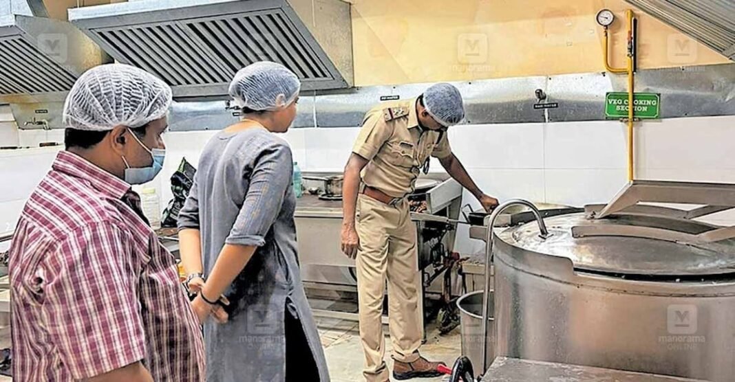 Railway police conducting food inspection at Shoranur station under Operation Pothichoru