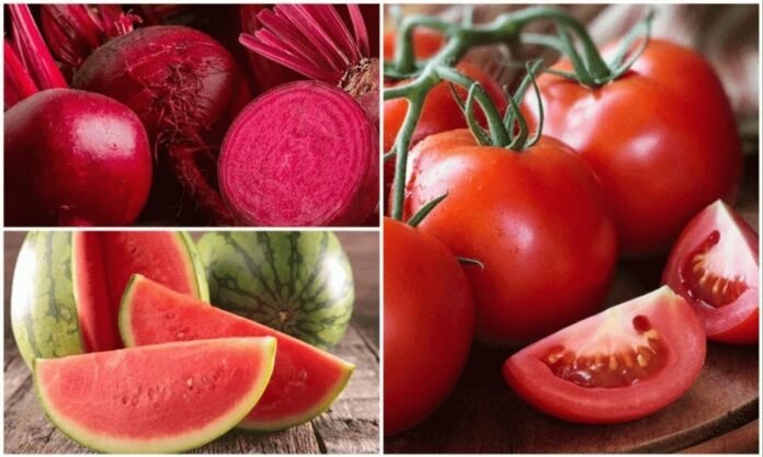 Red fruits such as tomatoes and watermelon containing lycopene, which may help reduce depression symptoms.