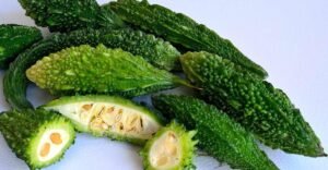 Bitter gourd pieces with salt applied to reduce bitterness