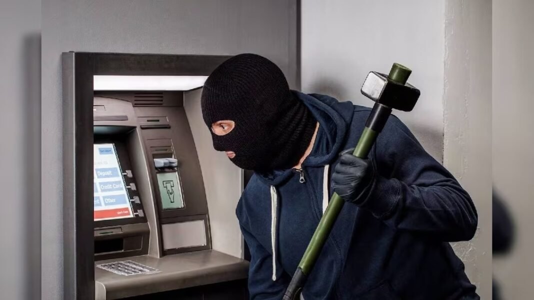 CCTV still showing thieves transporting an ATM on a handcart during a robbery in Belagavi, Karnataka.