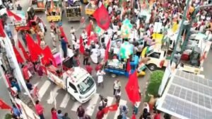 Crowds participating in final day election campaign rallies across Kerala districts.