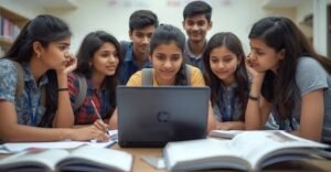 Digital illustration of Kerala Government's Connect to Work scheme logo and scholarship fund transfer process.