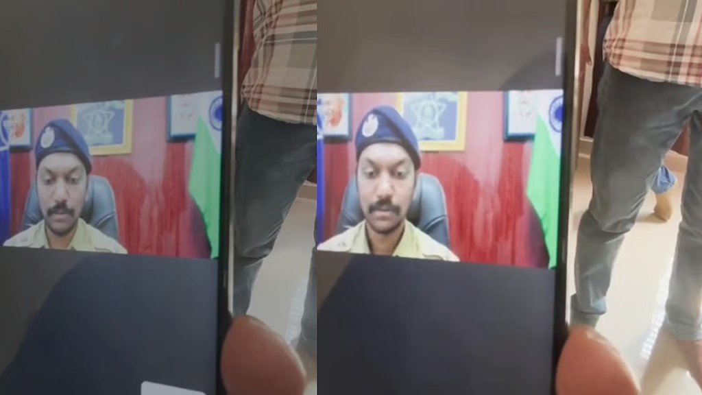 Kannur City Cyber Police officers discussing the digital arrest case with the retired bank manager at his residence.