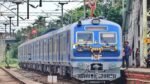 A visual of the Indian Railways MEMU train arriving at a station in Kerala, illustrating the new stop at Ettumanoor.