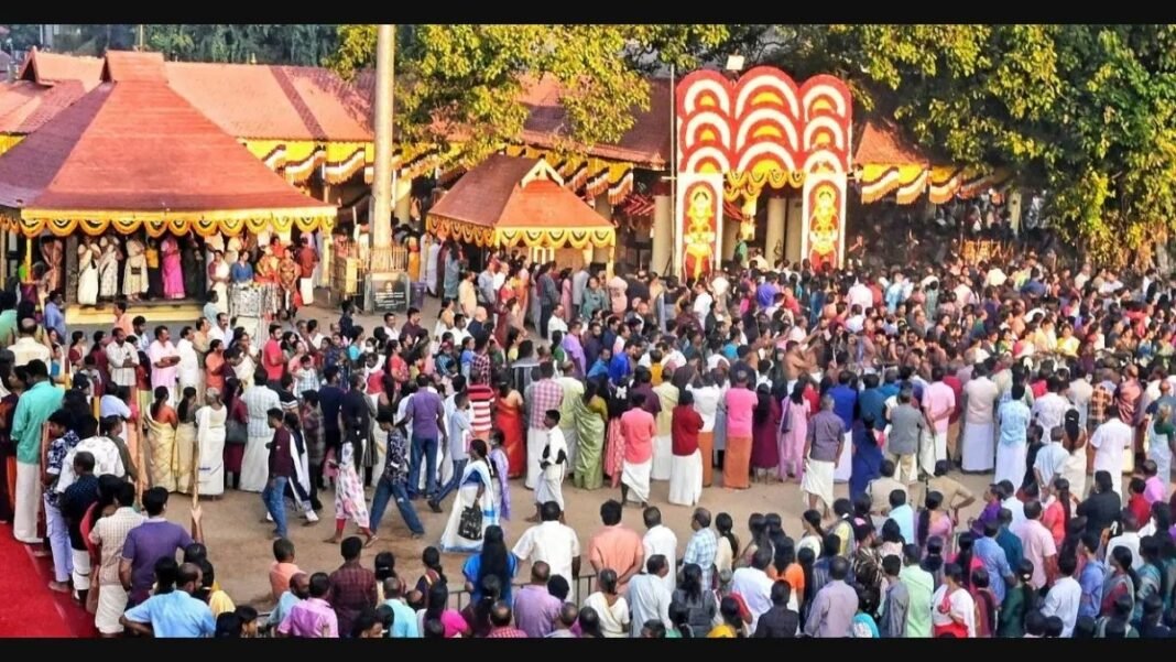 Majestic wooden chariots (Kettukazhcha) during the Chettikulangara Devi Temple festival.