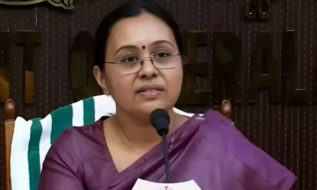 Minister Veena George at the RCC building inauguration in Thiruvananthapuram.