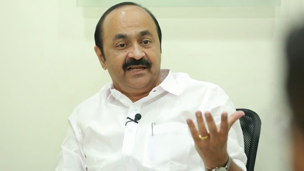 V.D. Satheesan and Ramesh Chennithala protesting against FCRA amendments affecting minority institutions.