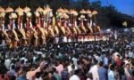 Decorative umbrellas (Kudamattom) at Kollam Pooram held at Ashramam ground.